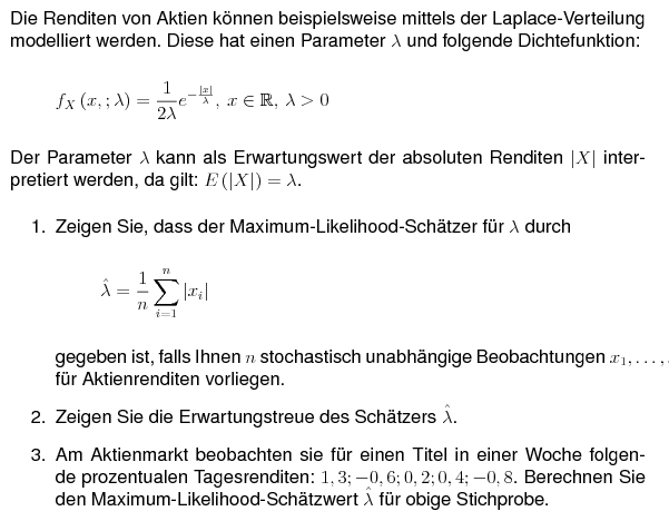 Ubungsaufgaben Statistik Schatzverfahren Maximum Likelihood Schatzung Mathods